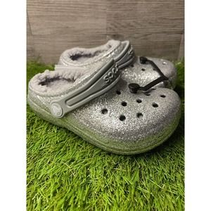 Crocs Kids’ Classic Glitter Lined Clog Kids' Slippers Fuzzy Slippers Size C10